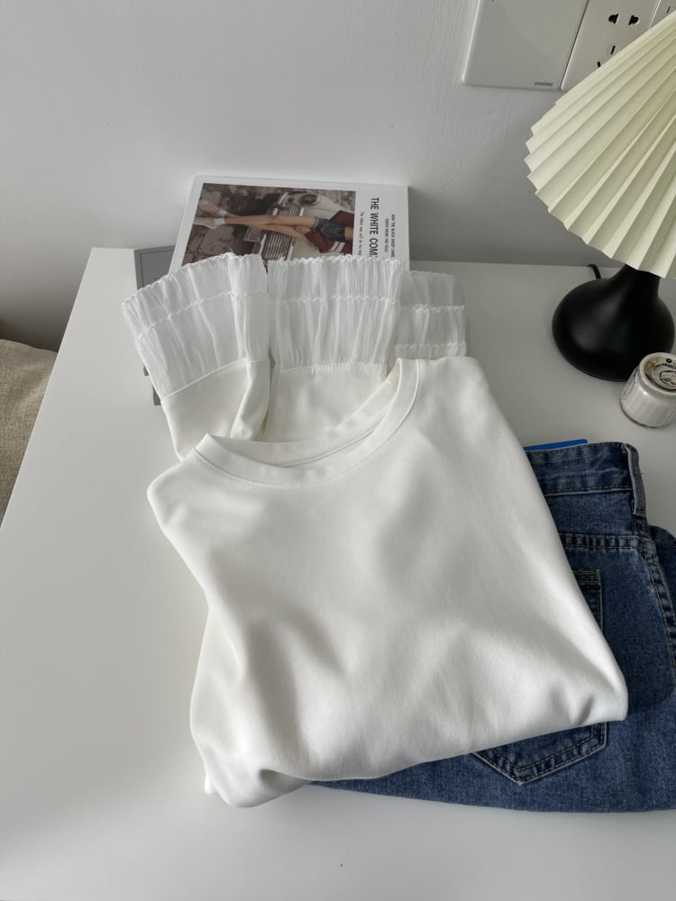 【tops】レース切り替え長袖Tシャツ　M29883