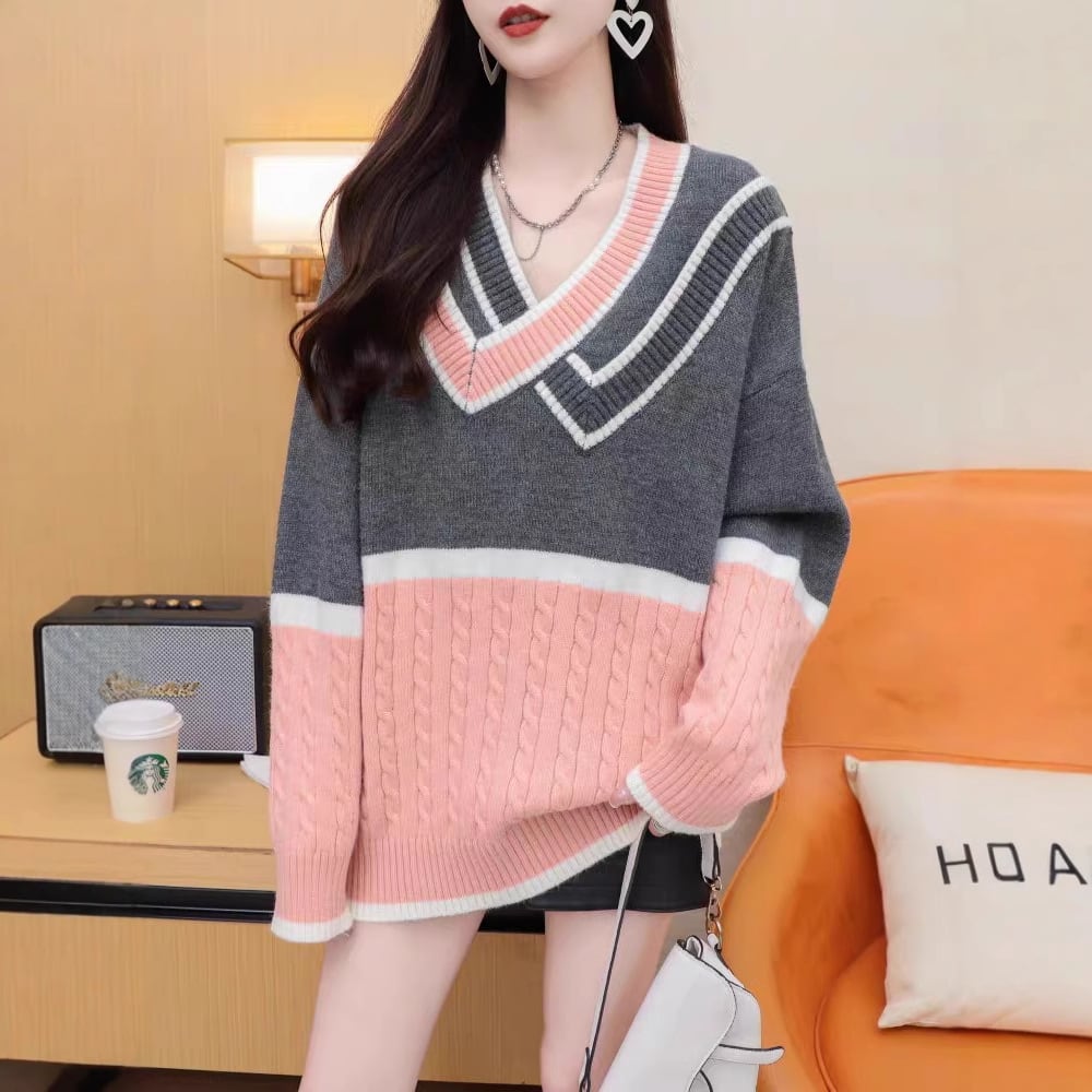 【tops】配色切り替えニットセーター　M29174