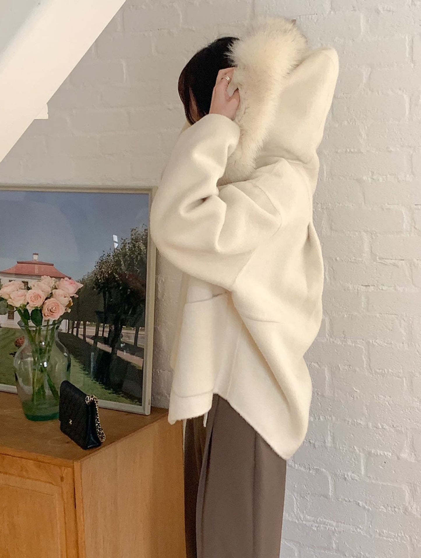 【outer】ファーフード付きコート　M28349