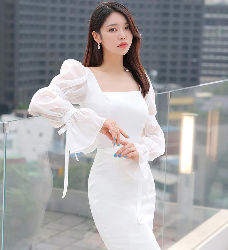 【set】フレアスリーブトップス+タイトスカート２点セットF7088