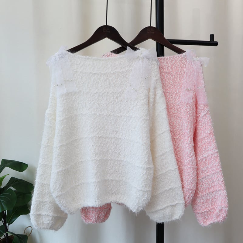 【tops】リボン付きニットセーター　M26121