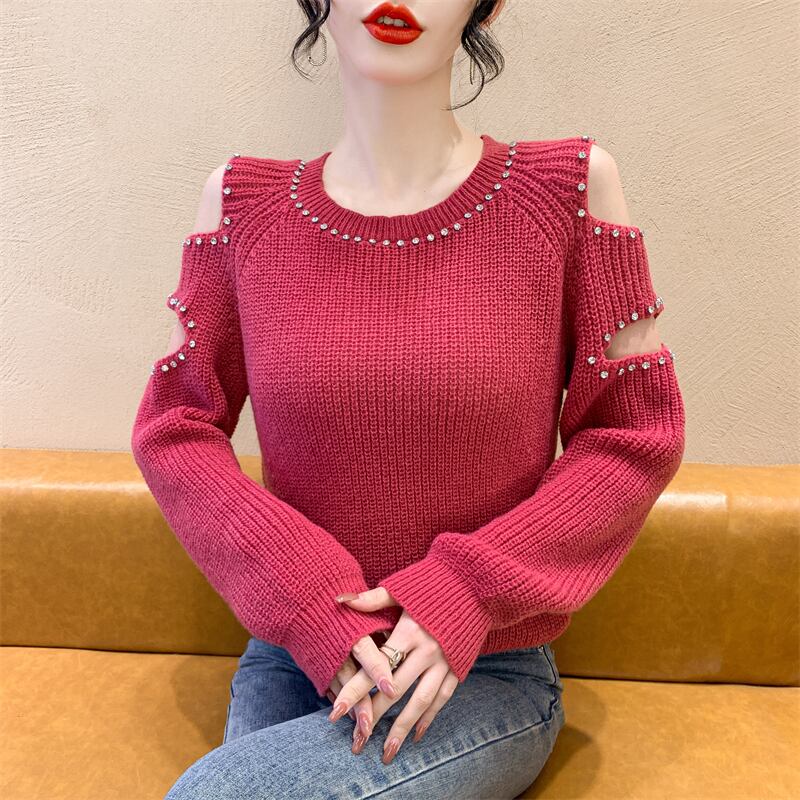 【tops】透かし彫りダイヤモンドニットセーターG18154