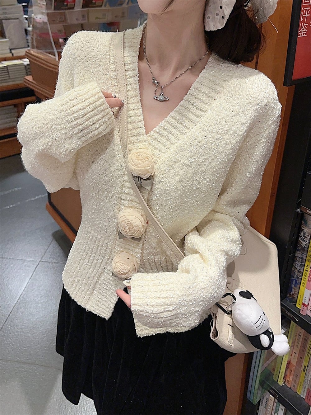 【outer】立体フラワーニットカーデ　M27668