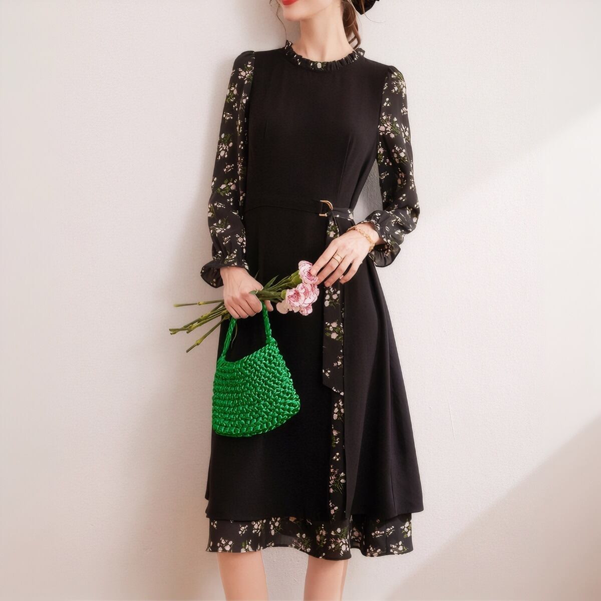 【dress】切り替え花柄ワンピース　M29665