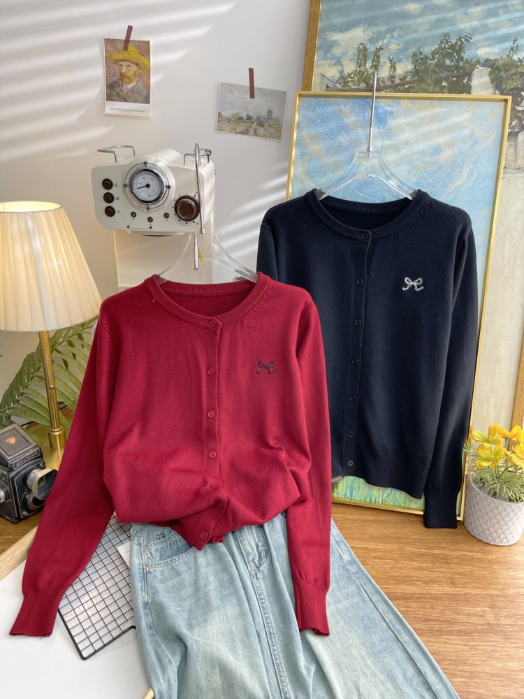 【outer】リボン刺繍ニットカーデ　M26314