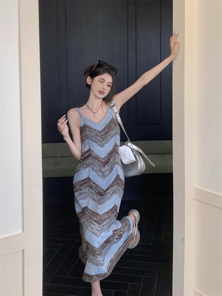 【dress】ストライプ柄ニットキャミワンピース G21561