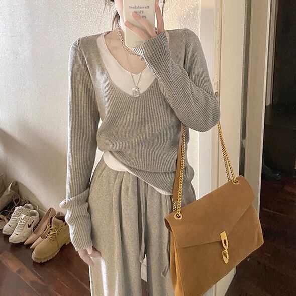 【tops】切り替え配色ニットトップス　M27236