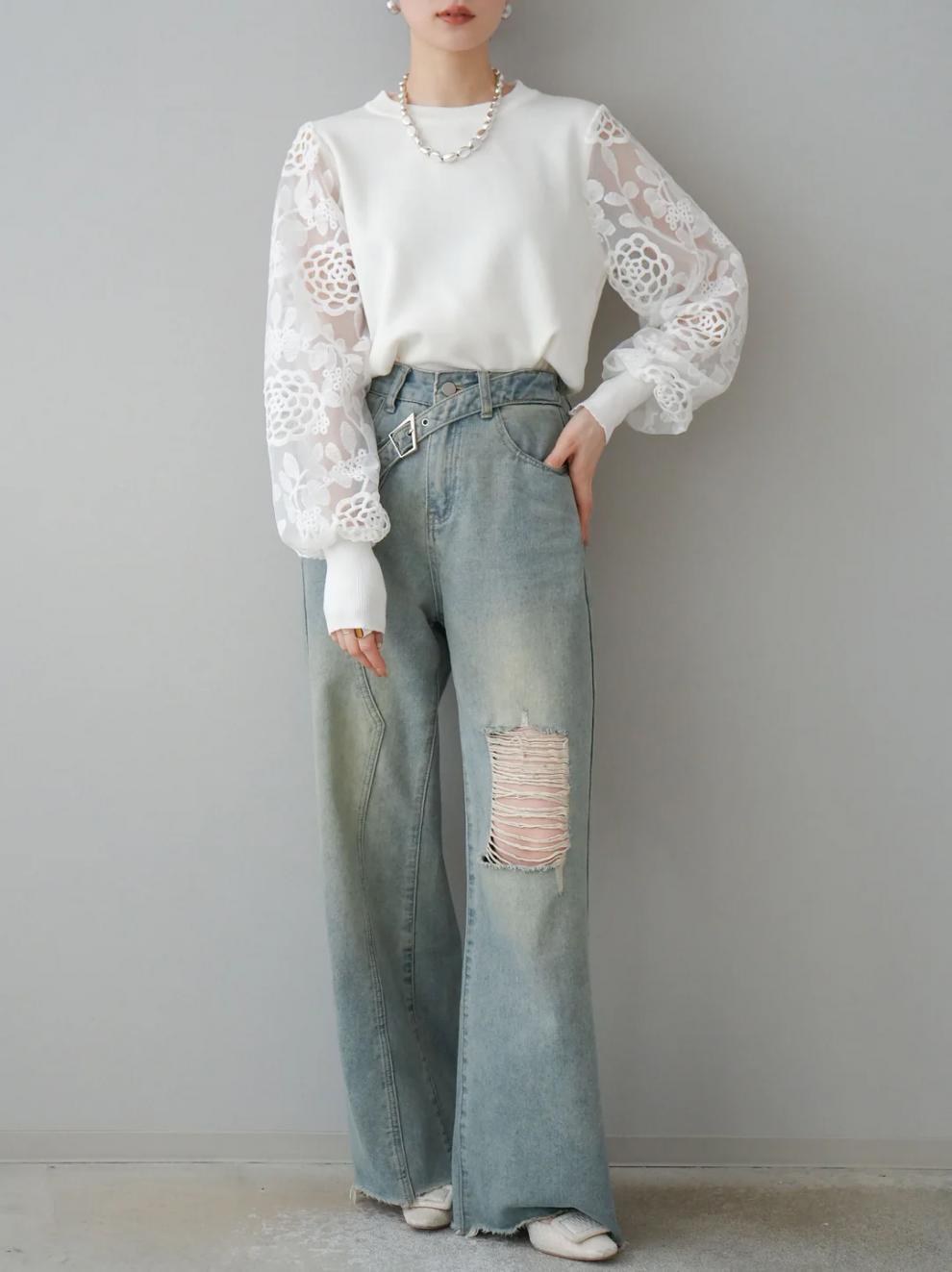【tops】レース切り替えトップス　M29484