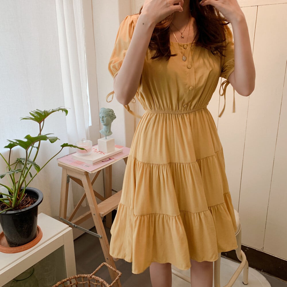 【dress】美人度アップ!気質満点スクエアネックスウィート着痩せワンピース