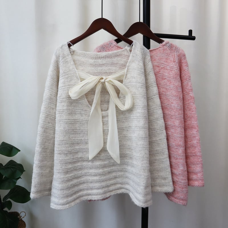 【tops】バックリボン付きニットセーター　M26077