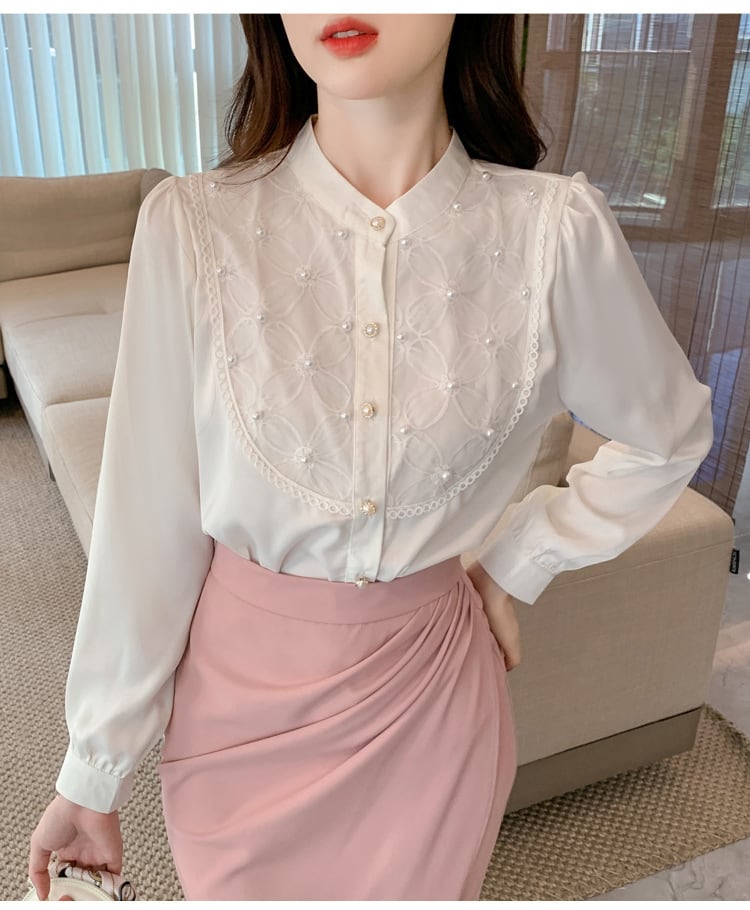 【tops】パールシャツトップス　M29377