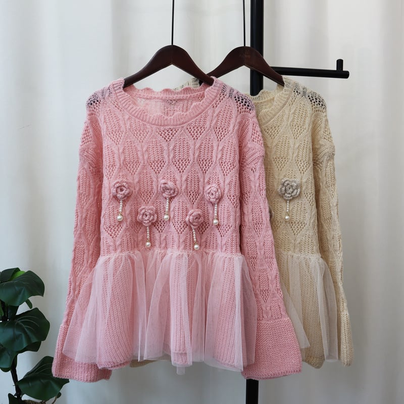 【tops】立体フラワーニットセーター　M25736