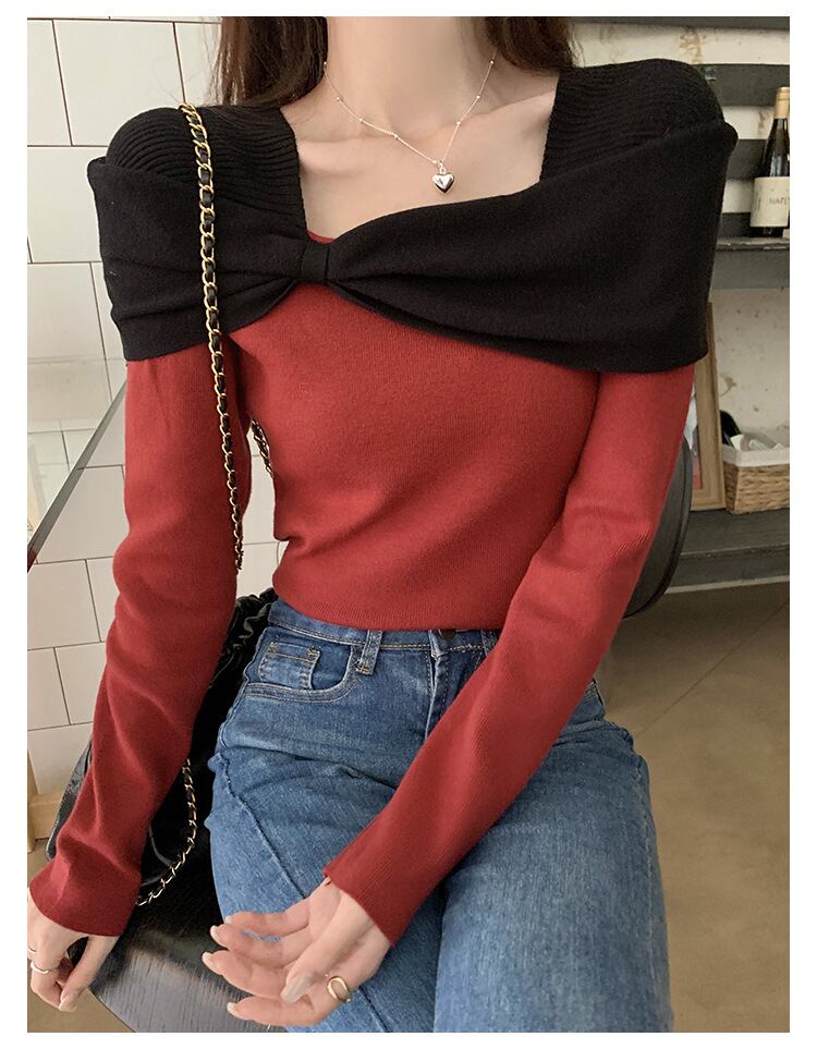 【tops】配色ニットトップス　M27702
