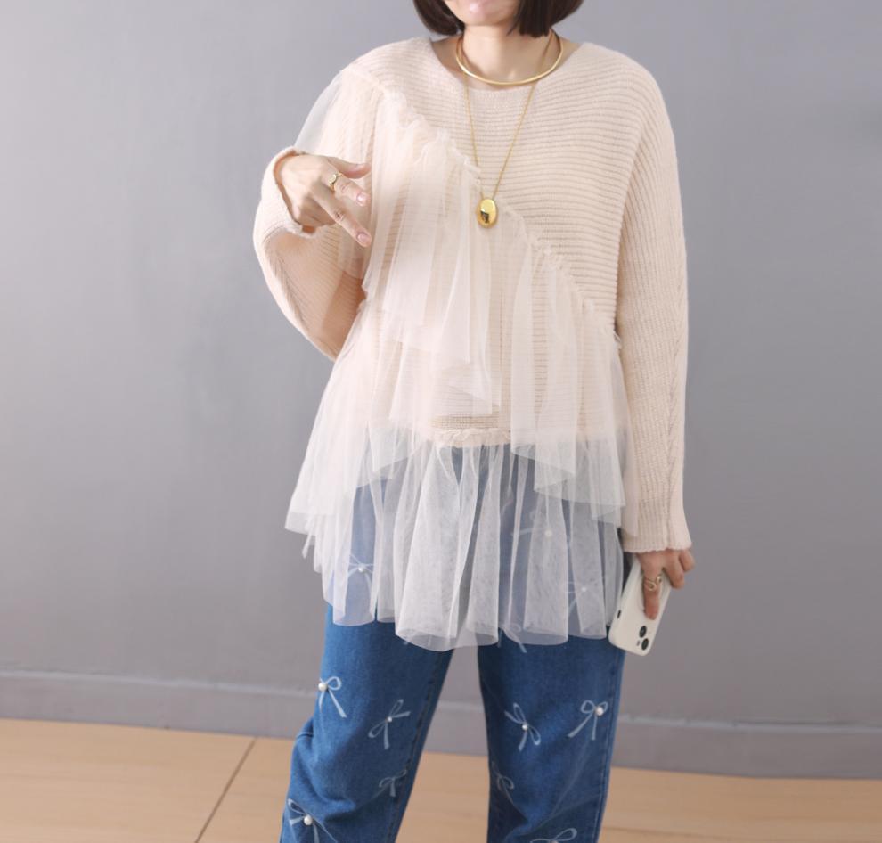 【tops】チュールドッキングニットセーター　M26966