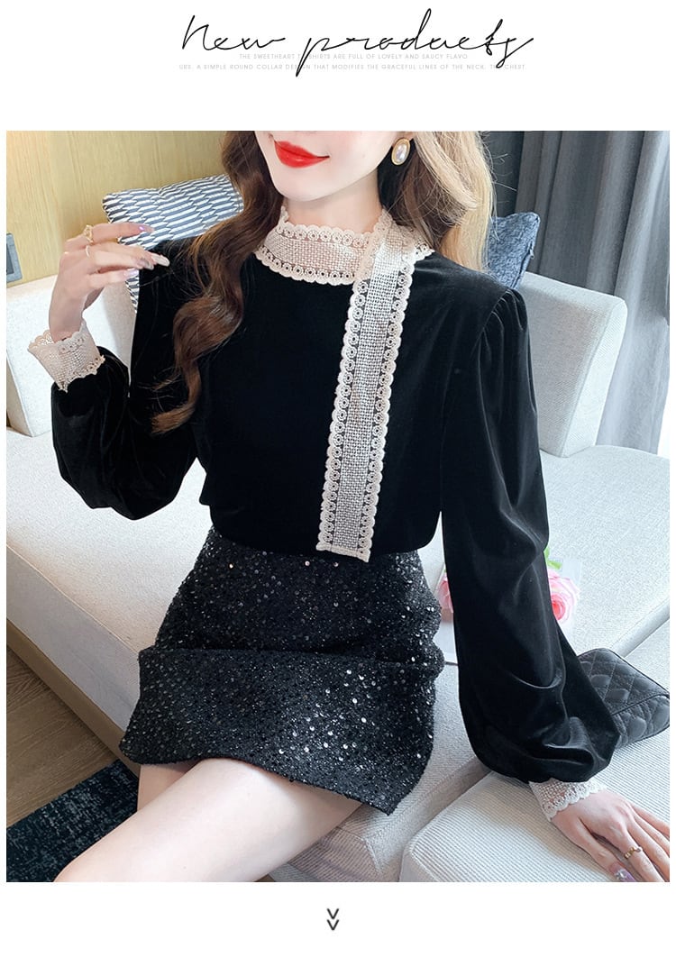 【tops】レース切り替えシャツトップス　M27569