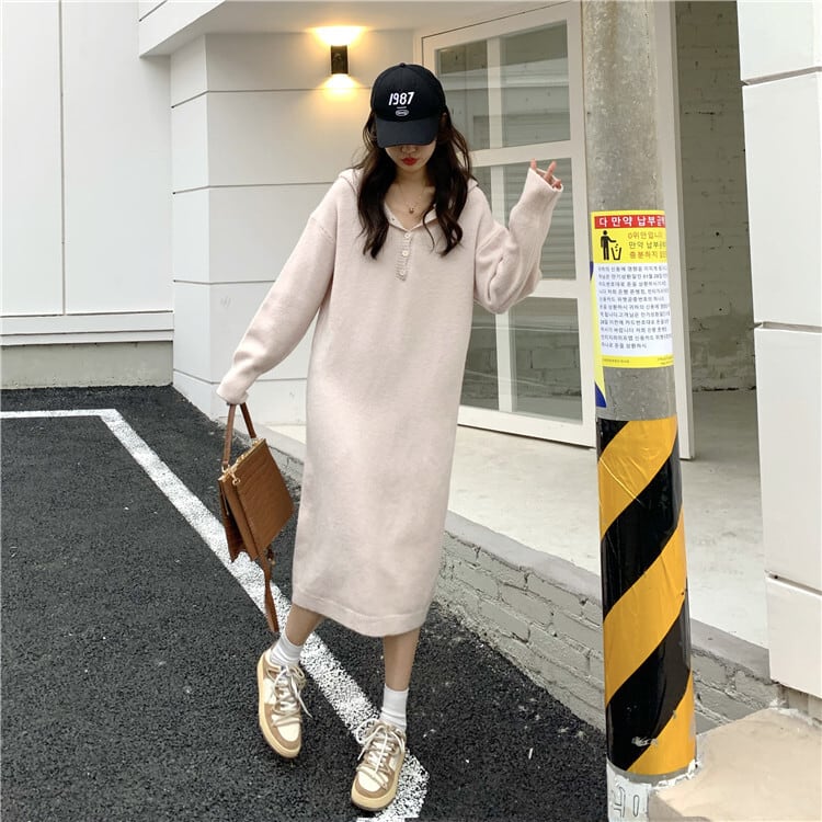 【dress】フード付きニットワンピース　M26936