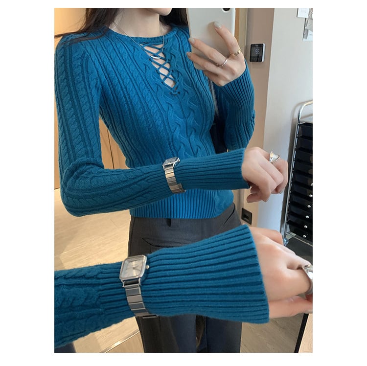 【tops】カットワークニットトップス　ニットトップス
