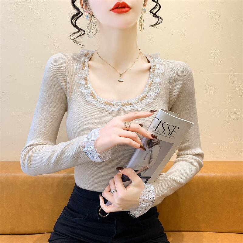 【tops】レース切り替えニットトップス　M28837