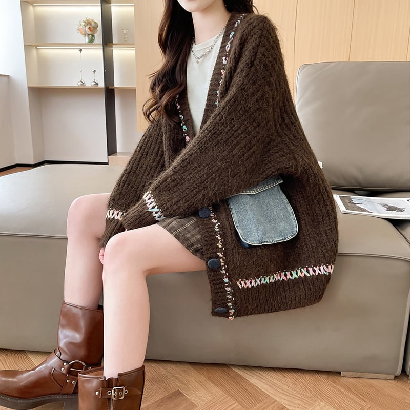 【outer】デニムドッキングニットカーディガン Q7187