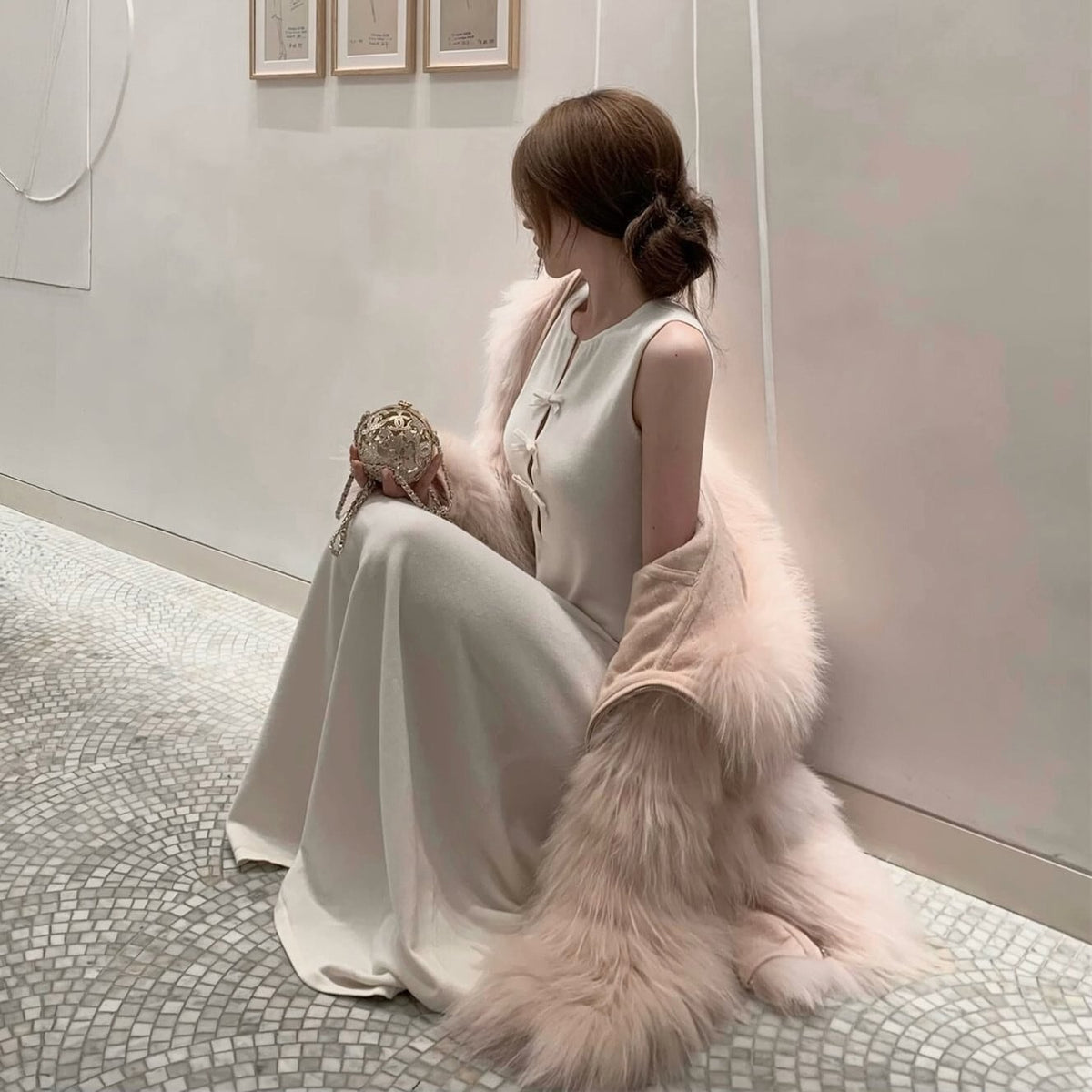【dress】リボンノースリーブニットワンピース N3516