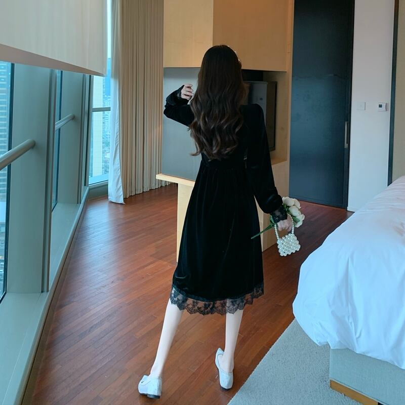 【dress】上品な質感エレガント気質満点オシャレレース切り替え着痩せワンピース G3140