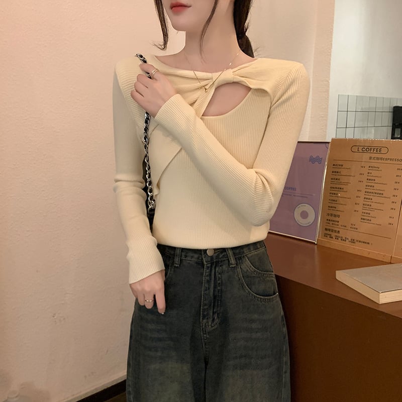 【tops】カットワークニットトップス　M25410
