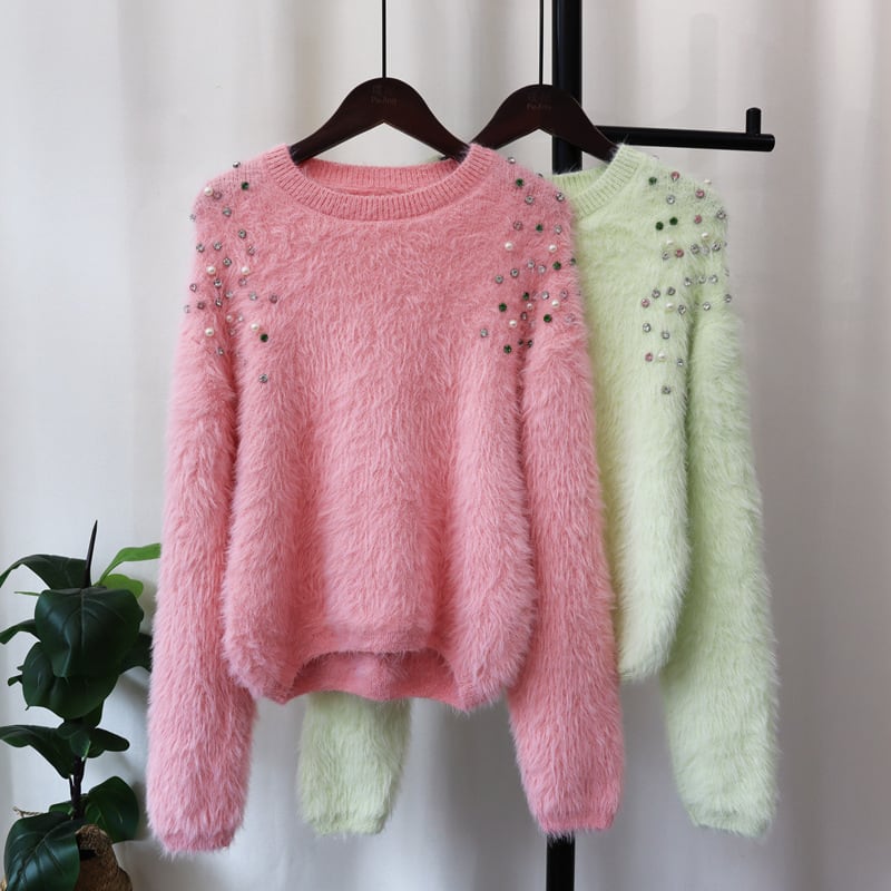 【tops】ビジューシャギーニットセーター　M26122