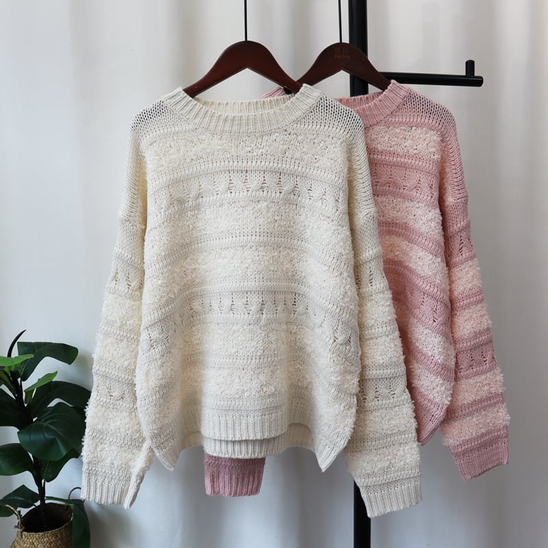 【tops】ボーダー柄ニットセーター　M26162