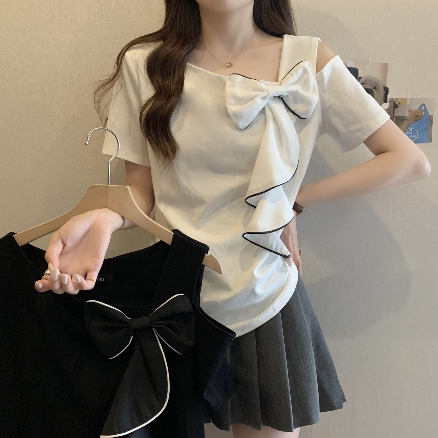 【tops】オフショルダーリボンTシャツG21045
