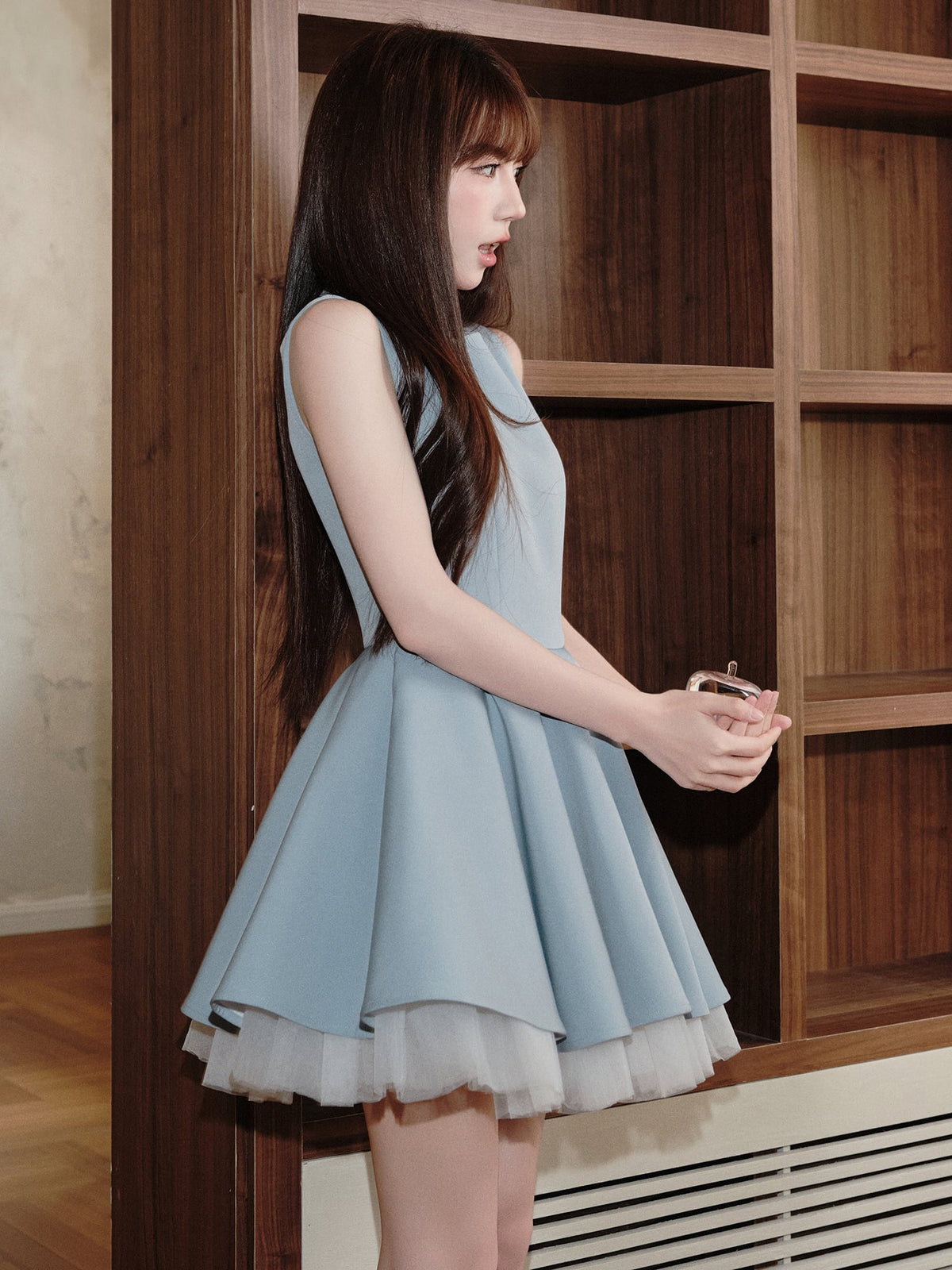 【dress】チュールドッキングノースリーブワンピース　N3093