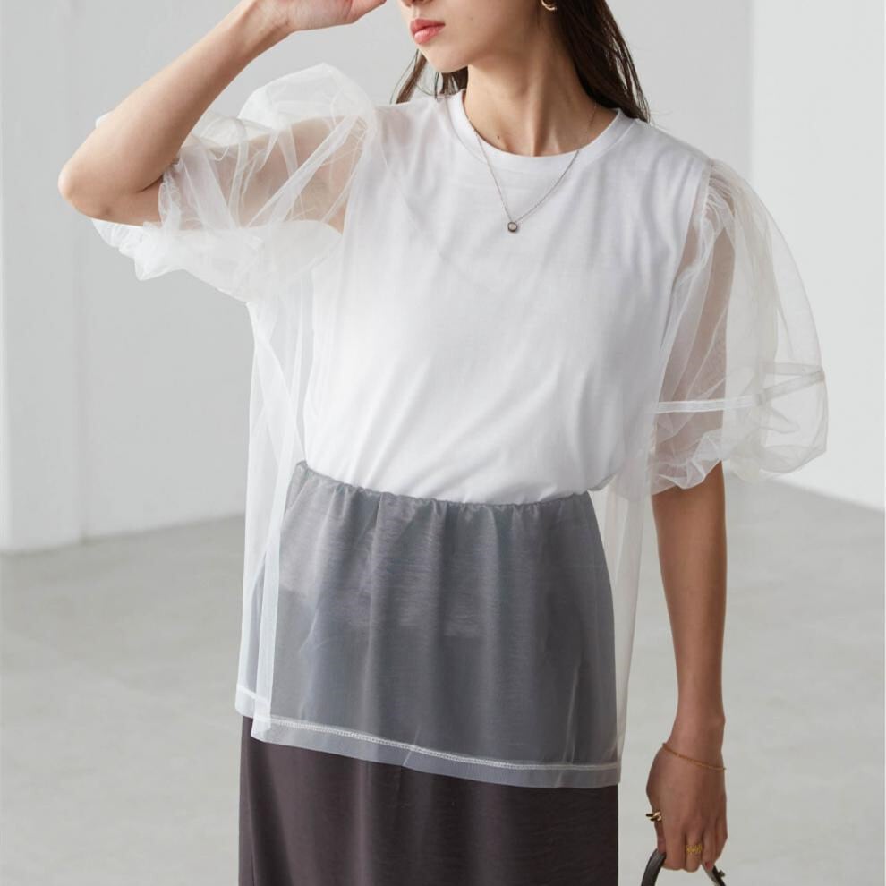 【tops】チュールコンビTシャツ　M30196