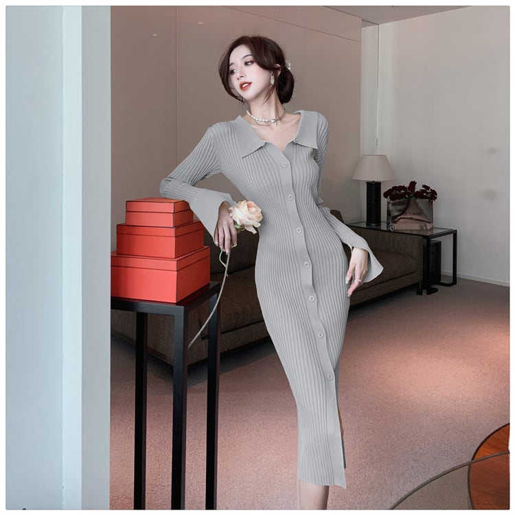 【dress】ボタンデザインニットワンピース　M28240