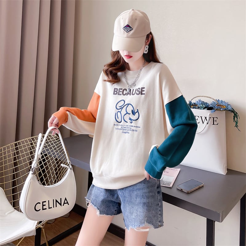 【tops】キュート長袖配色パーカーF6234