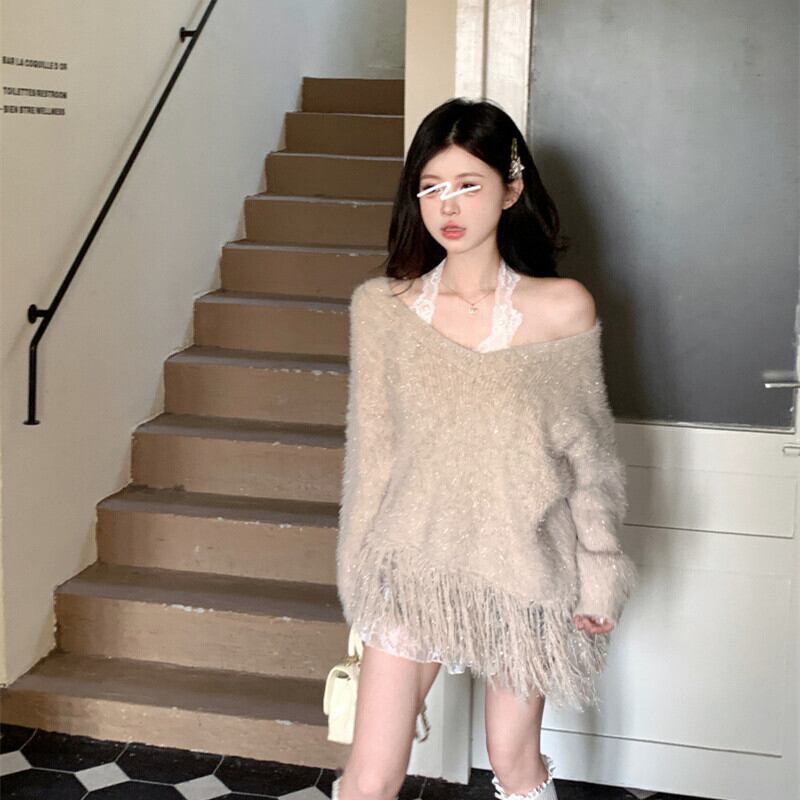 【tops】キラキラフリンジニットセーター　M27619