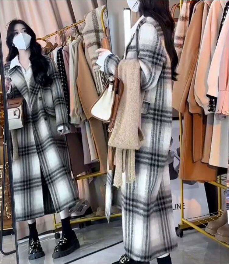 【outer】チェック柄ロング丈コート　M18522