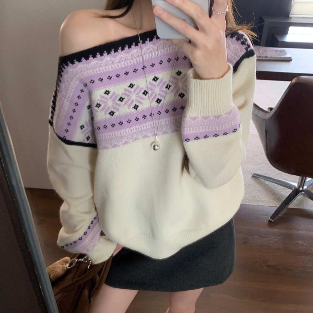 【tops】ジャカードニットセーター　M28843