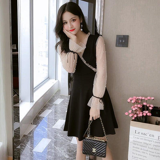 【dress】エレガント気質満点シンプル シフォン秋着痩せワンピース G1729