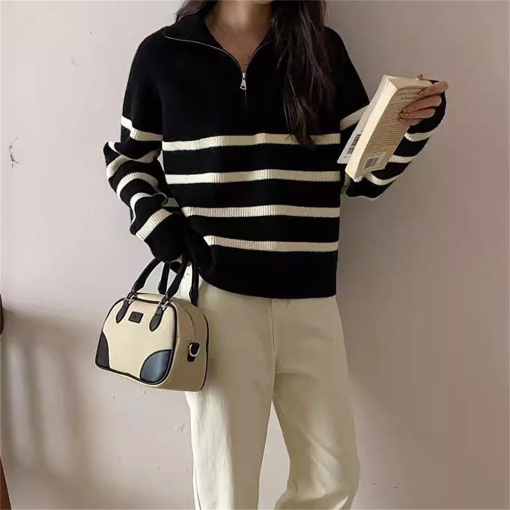 【tops】ボーダー柄ニットセーター　M25966