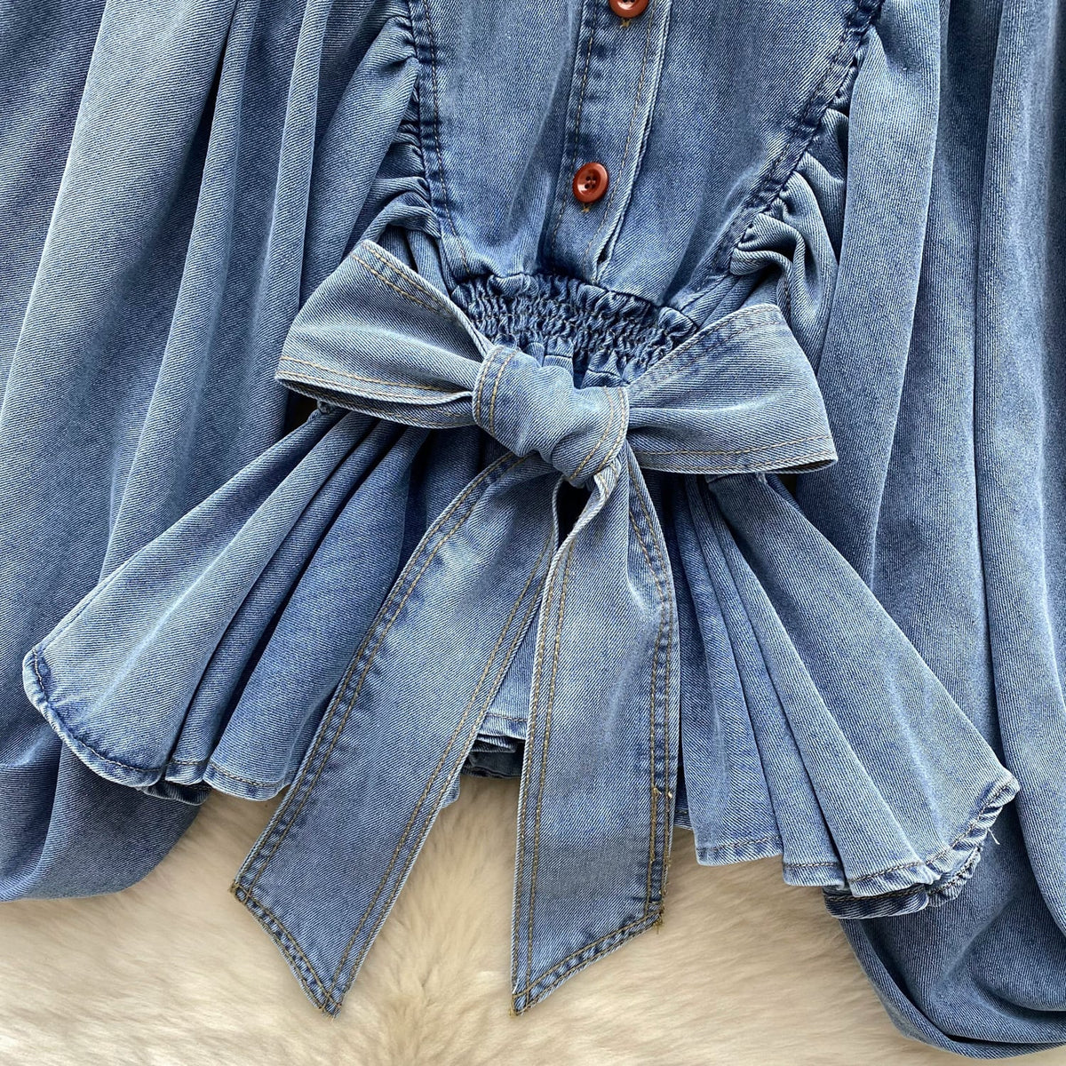 【tops】ランタンスリーブデニムシャツ　M29723