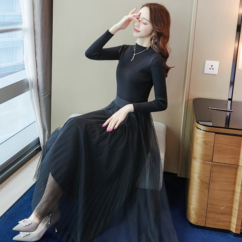 【dress】ファッション!気質満点レトロ合わせやすいエレガント長袖ニットワンピース G3537