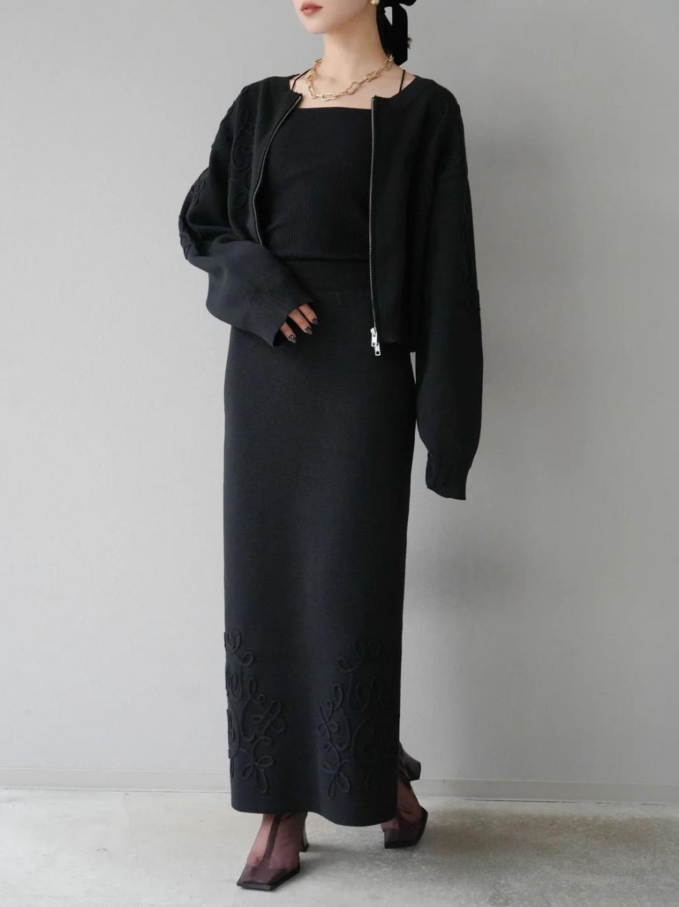 【set】ノーカラーショートジャケット×ロングスカートセット　N2751