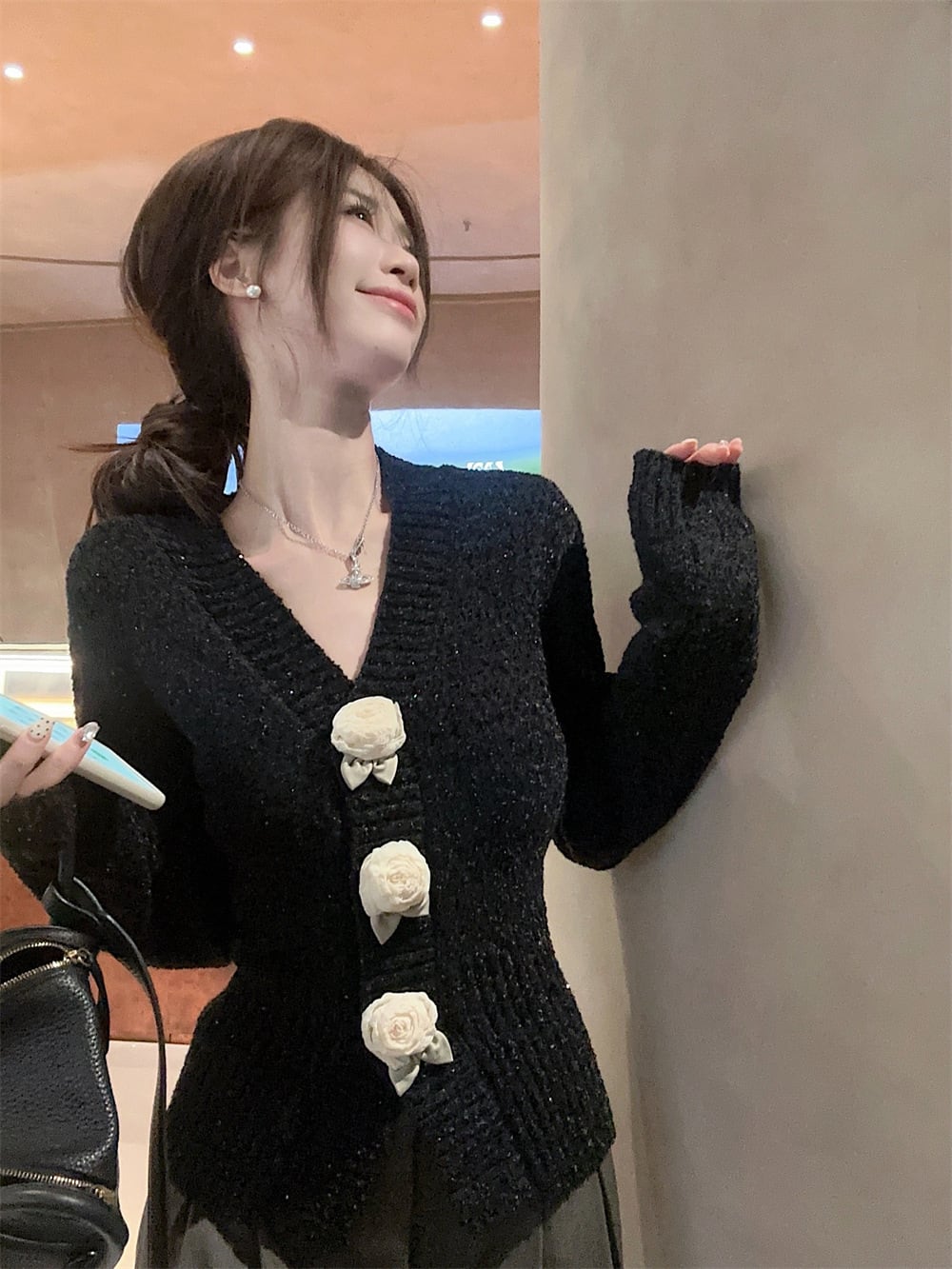 【outer】立体フラワーニットカーデ　M27668
