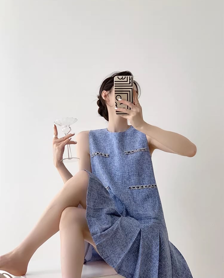 【dress】ノースリーブプリーツワンピース Q8361