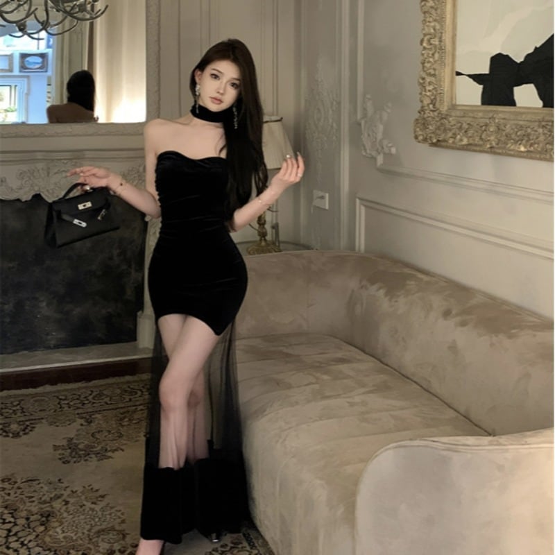 【dress】メッシュ切り替えワンピース G20334