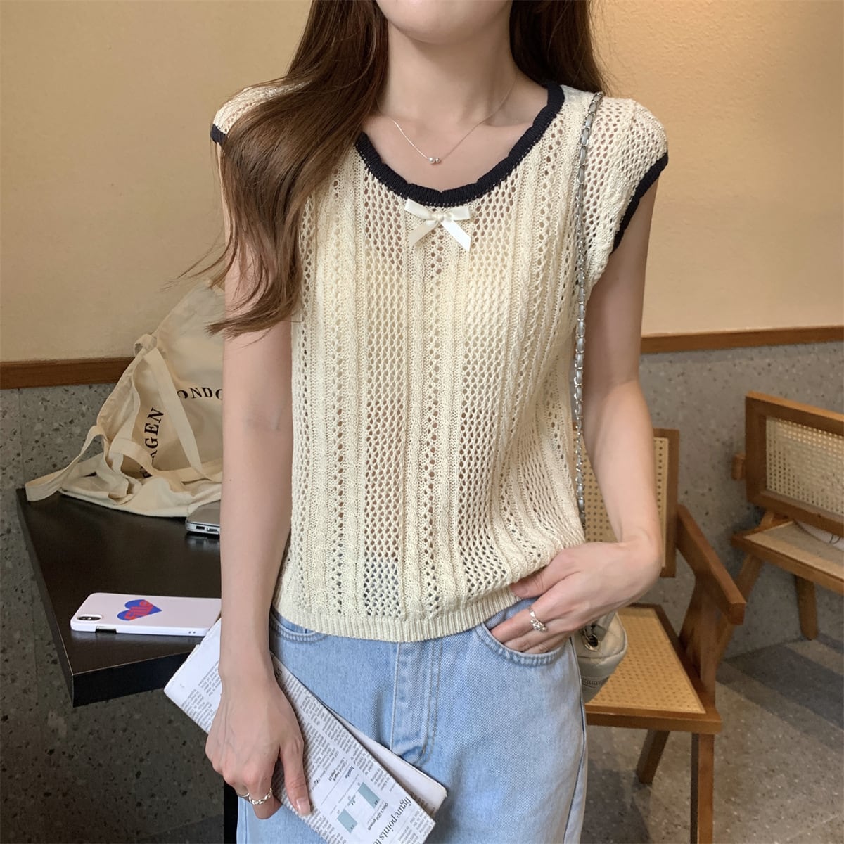 【tops】カットワークニットTシャツ　M24902