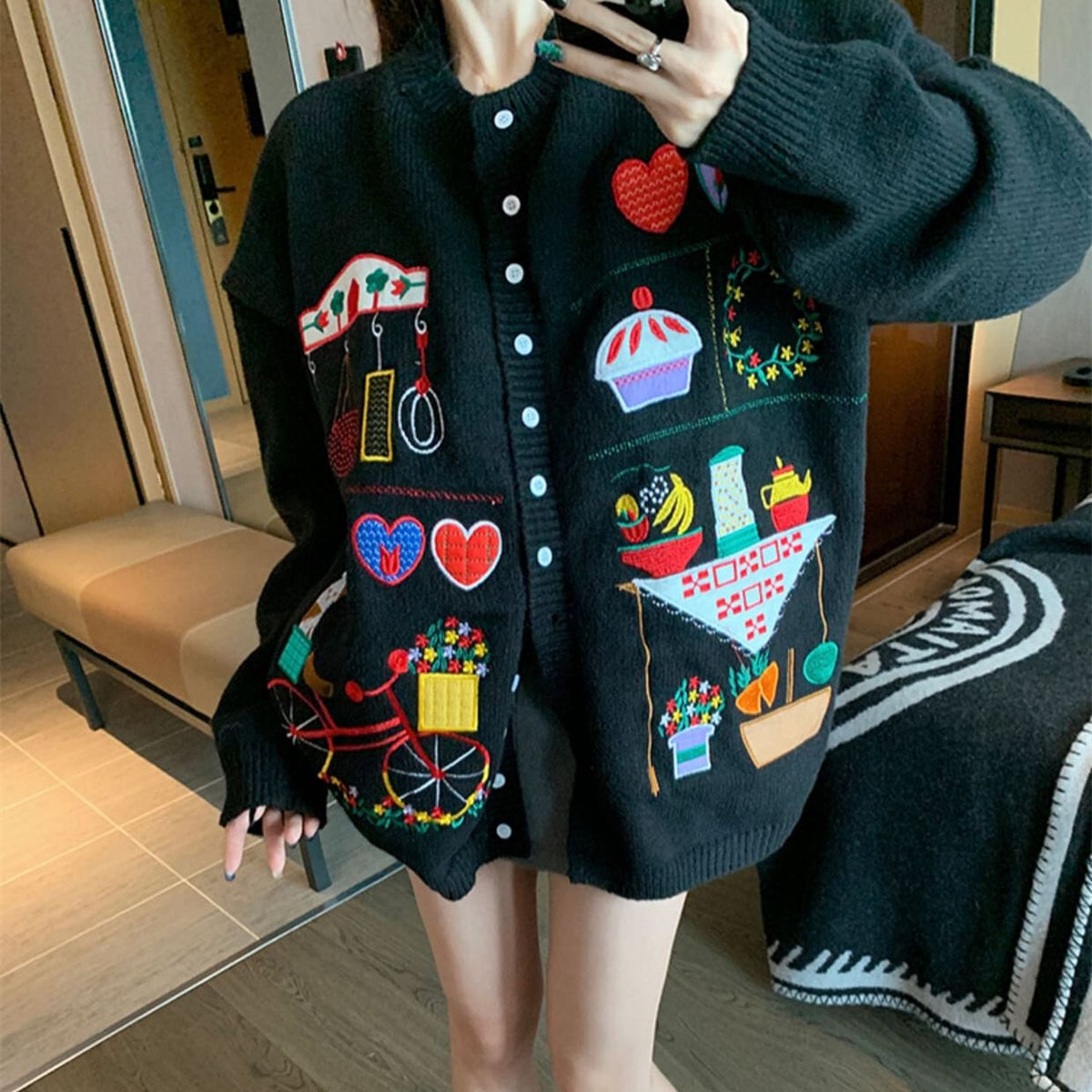 【outer】プリントニットカーデ　M26328