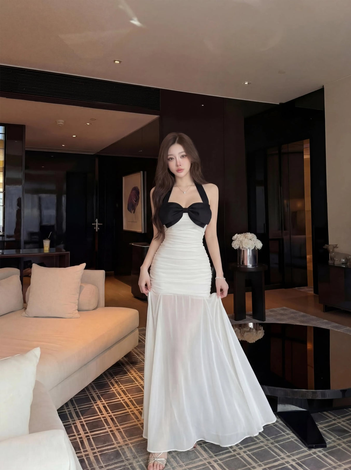 【dress】ホルターネックロングワンピース Q8478