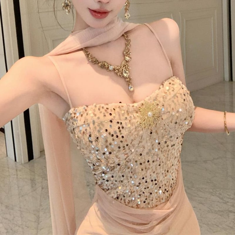 【dress】ラインストーン付きキャミワンピース Q7982