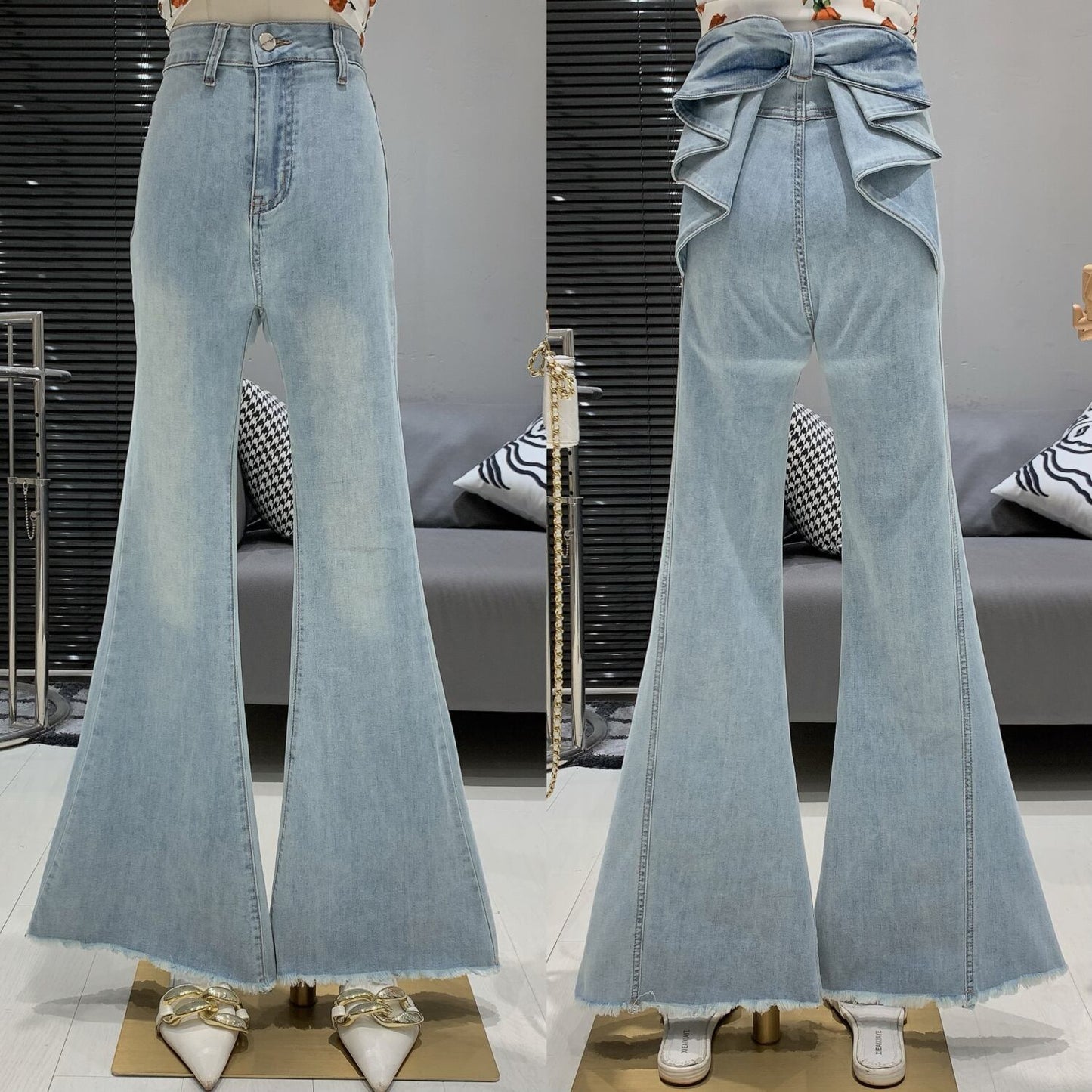【bottoms】バックリボンフレアデニムパンツ　M30723