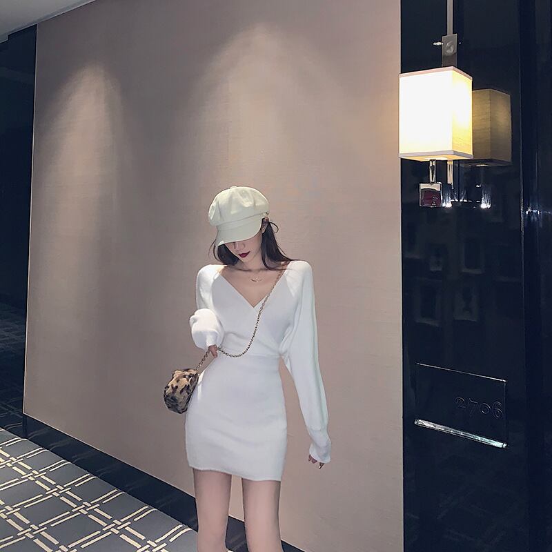 【dress】Vネックニットワンピース　M18712